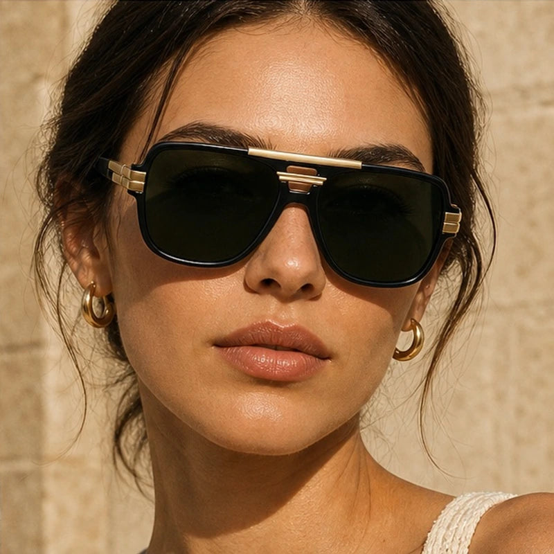Elston Double-Bridge Square Sunglasses - Dark Green - eyewear-style:square - Eric Muller - Image 4