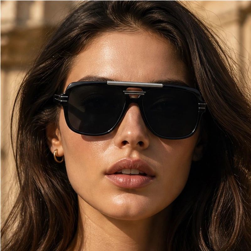 Elston Double-Bridge Square Sunglasses - Black - eyewear-style:square - Eric Muller - Image 4