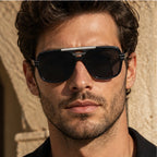 Elston Double-Bridge Square Sunglasses - Black - Accessories > Sunglasses > Square Sunglasses - Eric Muller - Image 3