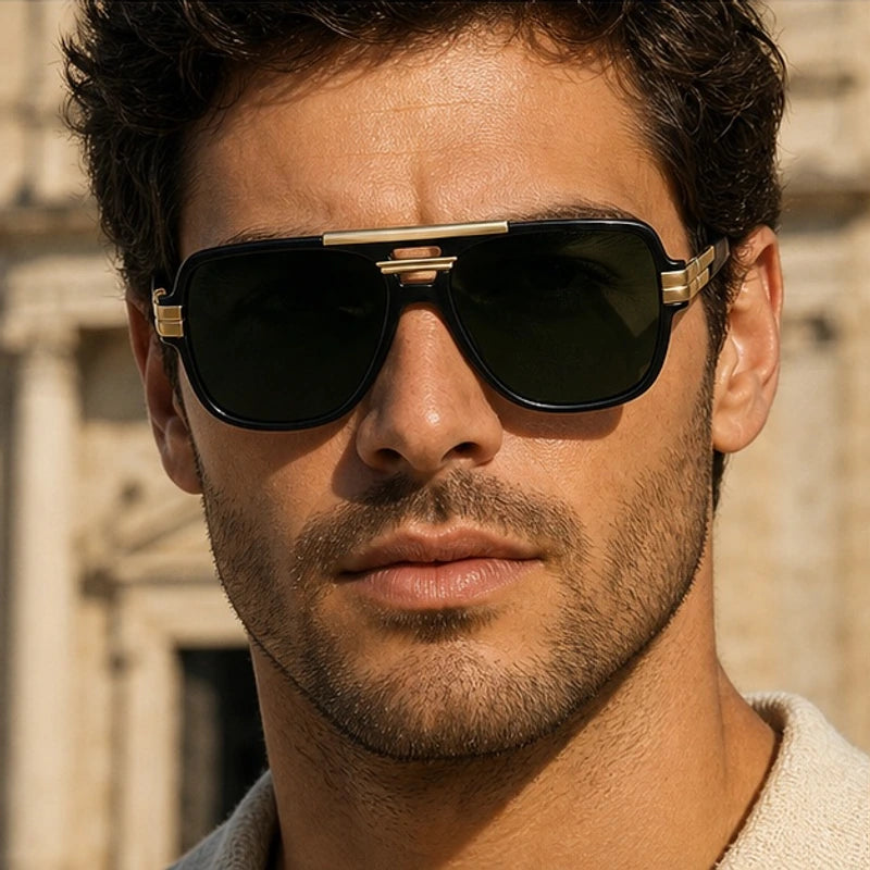 Elston Double-Bridge Square Sunglasses - Dark Green - Accessories > Sunglasses > Square Sunglasses - Eric Muller - Image 3