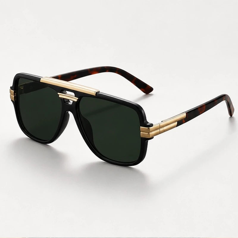 Elston Double-Bridge Square Sunglasses - Dark Green - Accessories > Sunglasses > Square Sunglasses - Eric Muller - Image 1
