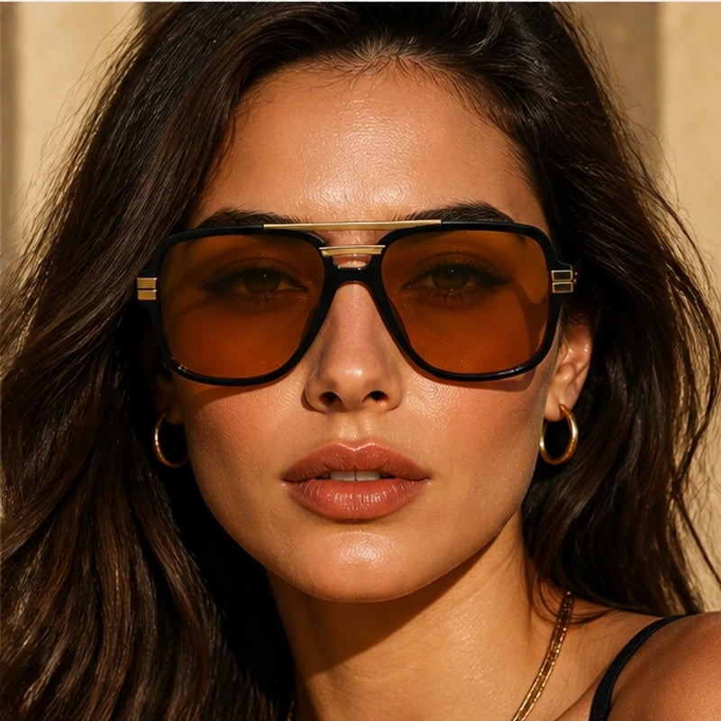 Elston Double-Bridge Square Sunglasses - Orange - eyewear-style:square - Eric Muller - Image 4