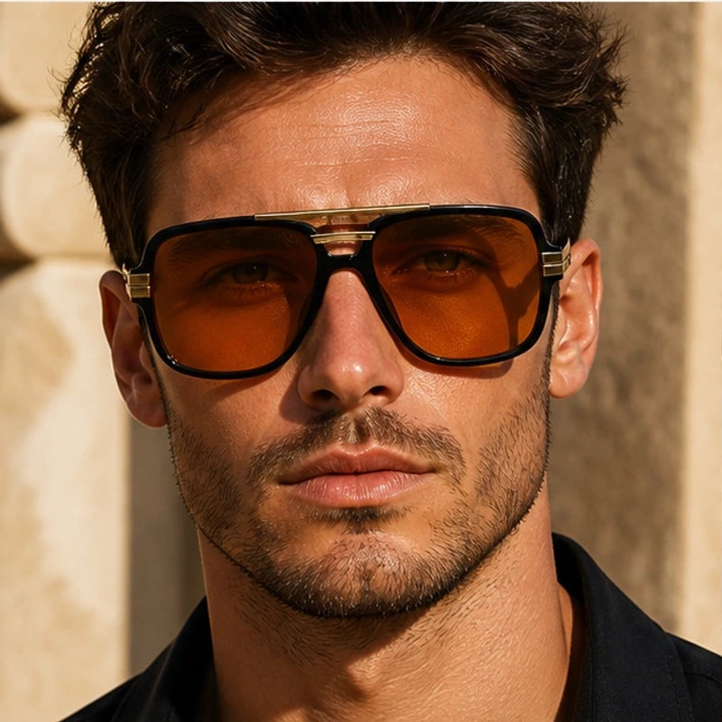 Elston Double-Bridge Square Sunglasses - Orange - Accessories > Sunglasses > Square Sunglasses - Eric Muller - Image 3