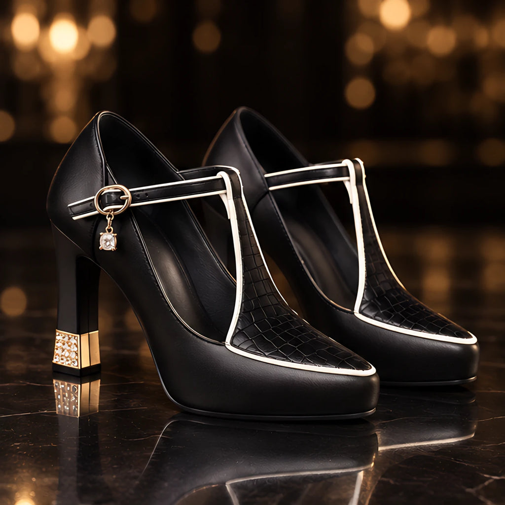 Elysande Women's Crystal-Heel T-Strap Pumps - Black - Women's Footwear > Heels > T-Strap Pumps - Eric Muller - Image 1