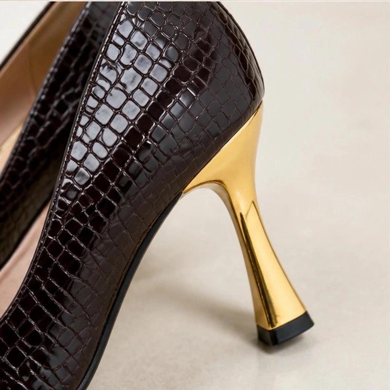 Emilia Women's Glossy Pointed-Toe Pumps - Umber - Shoes - Eric Muller - Image 2