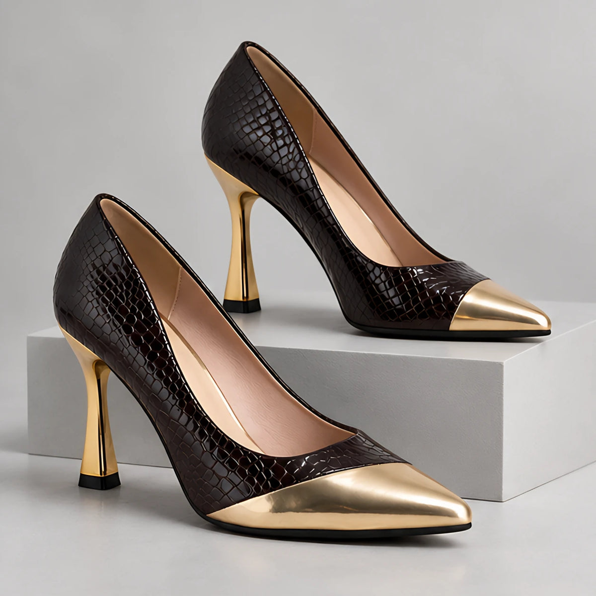 Emilia Women's Glossy Pointed-Toe Pumps - Umber - high heels - Eric Muller - Image 6