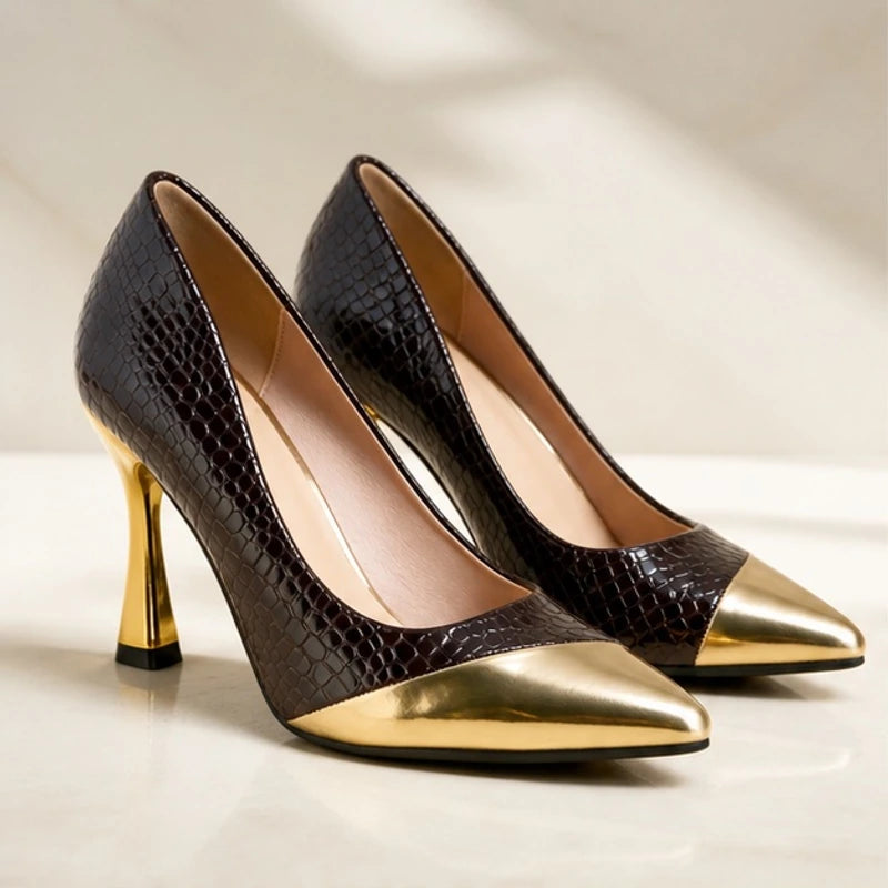 Emilia Women's Glossy Pointed-Toe Pumps - Umber - Footwear > Heels > Pointed-Toe Pumps - Eric Muller - Image 1