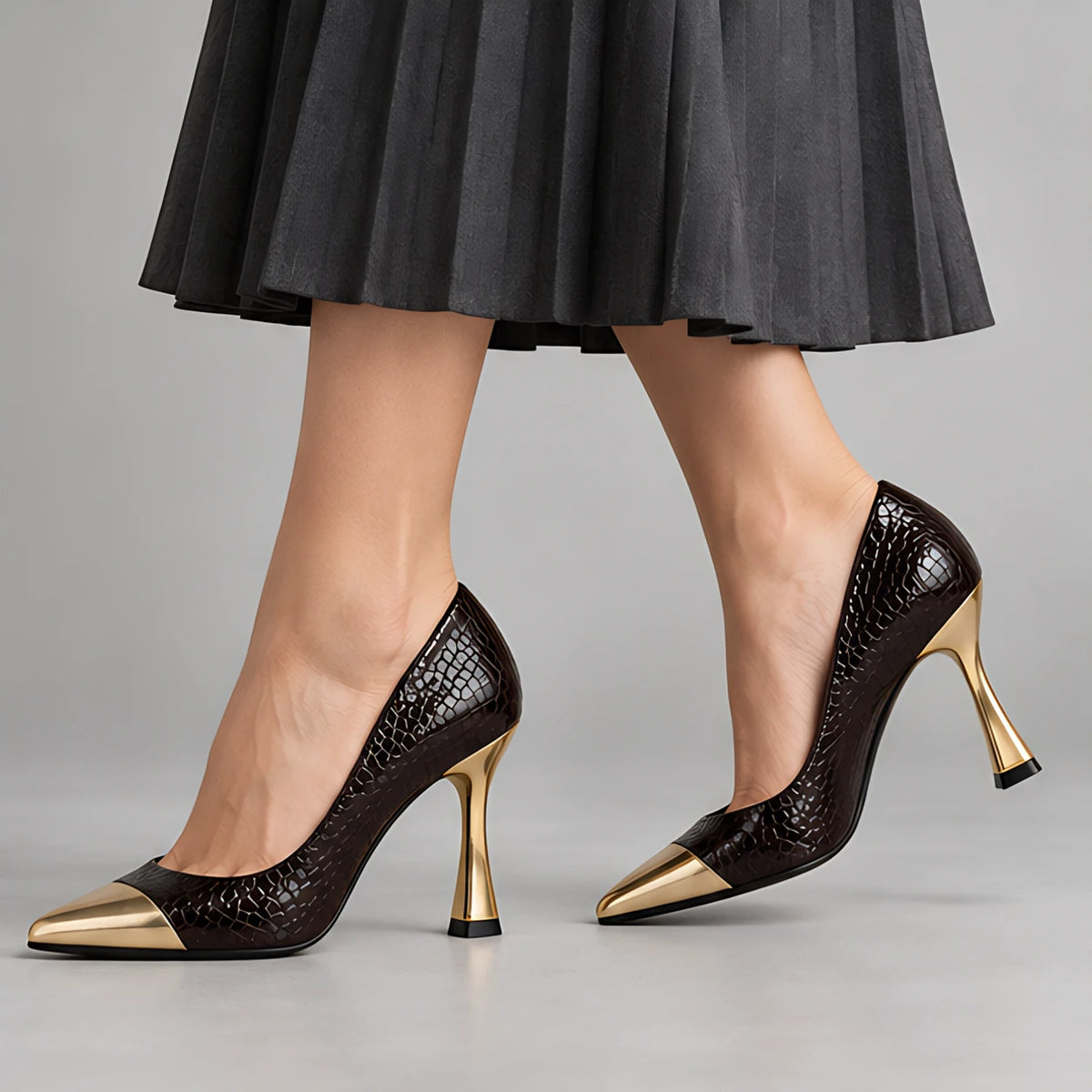 Emilia Women's Glossy Pointed-Toe Pumps - Umber - pumps - Eric Muller - Image 7