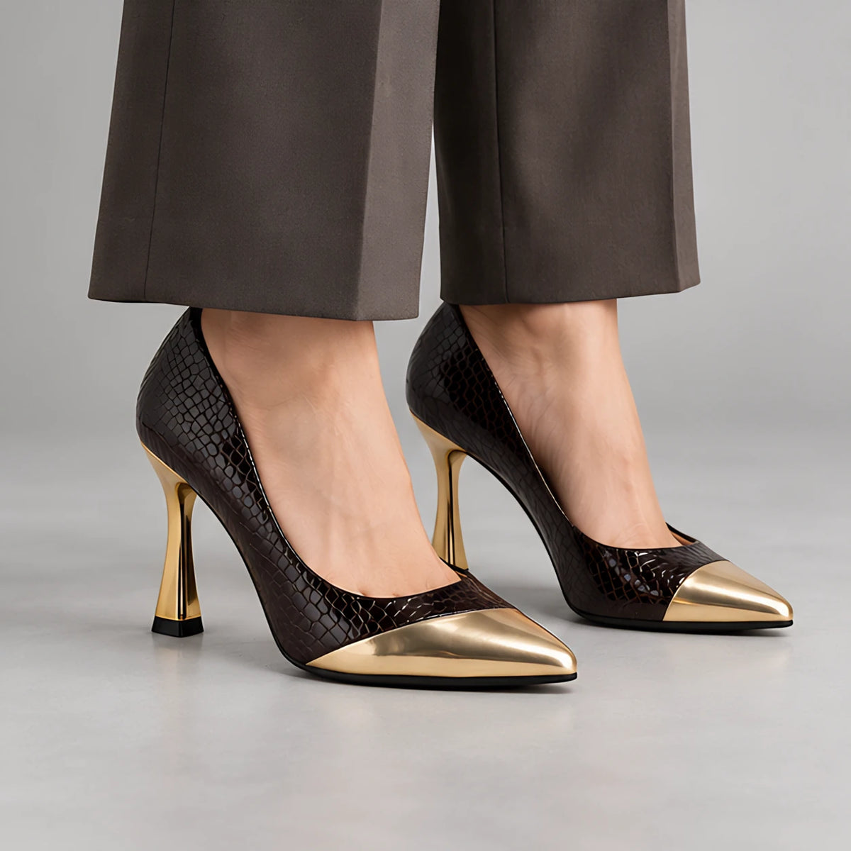 Emilia Women's Glossy Pointed-Toe Pumps - Umber - court shoes - Eric Muller - Image 8