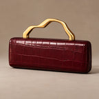 Evangeline Structured Croc-Embossed Leather Clutch - Burgundy - clutch bag - Eric Muller - Image 3