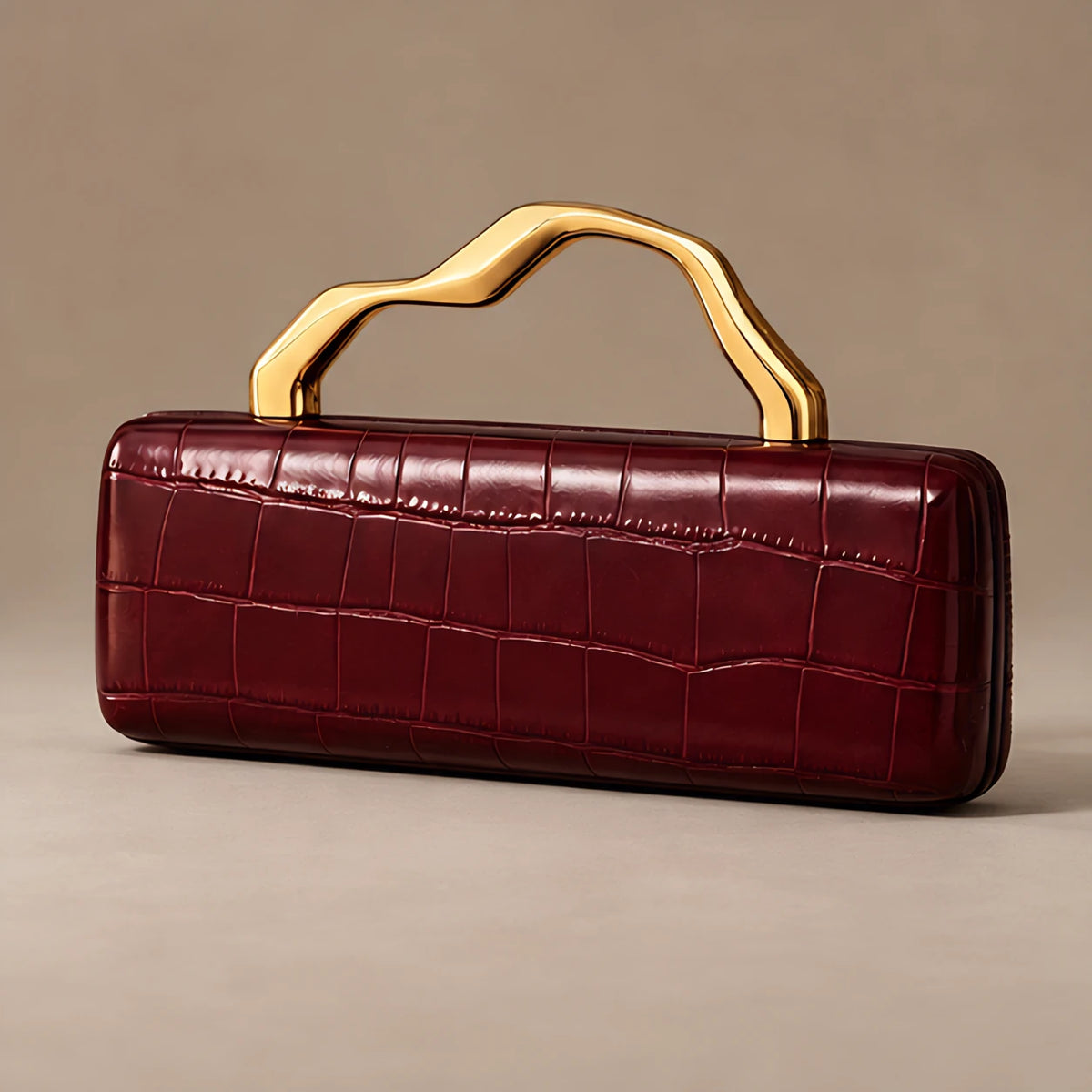 Evangeline Structured Croc-Embossed Leather Clutch - Burgundy - clutch bag - Eric Muller - Image 3