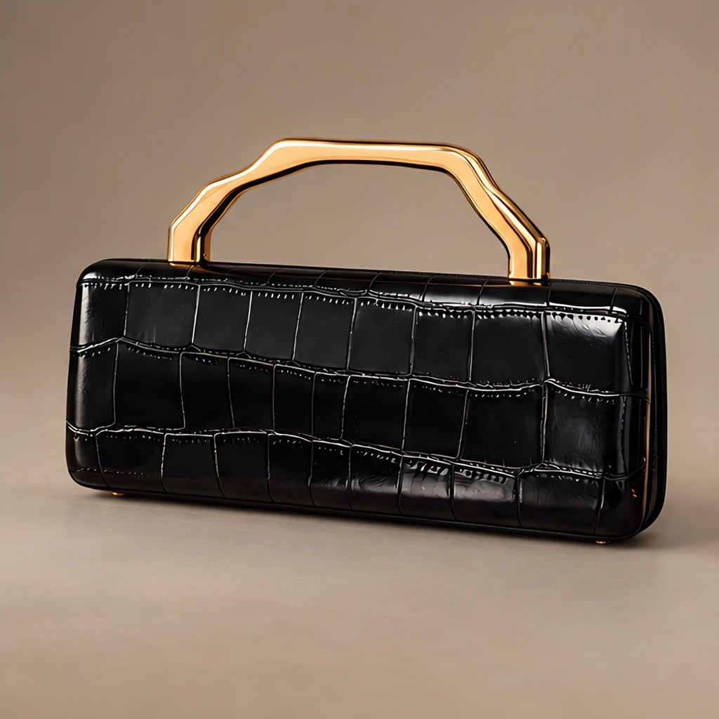 Evangeline Structured Croc-Embossed Leather Clutch - Black - clutch bag - Eric Muller - Image 3
