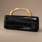 Evangeline Structured Croc-Embossed Leather Clutch - Black - clutch bag - Eric Muller - Image 3