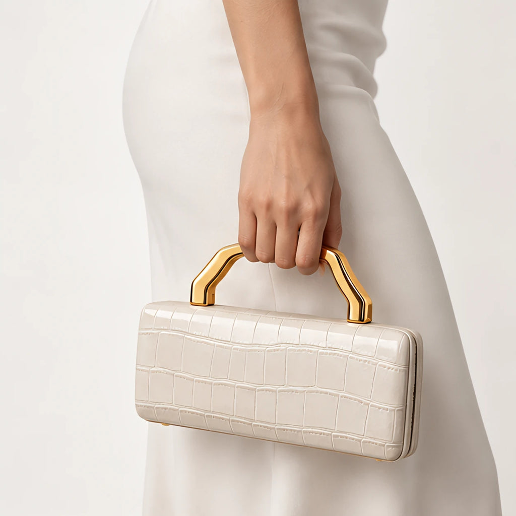 Evangeline Structured Croc-Embossed Leather Clutch - White - clutch bag - Eric Muller - Image 3