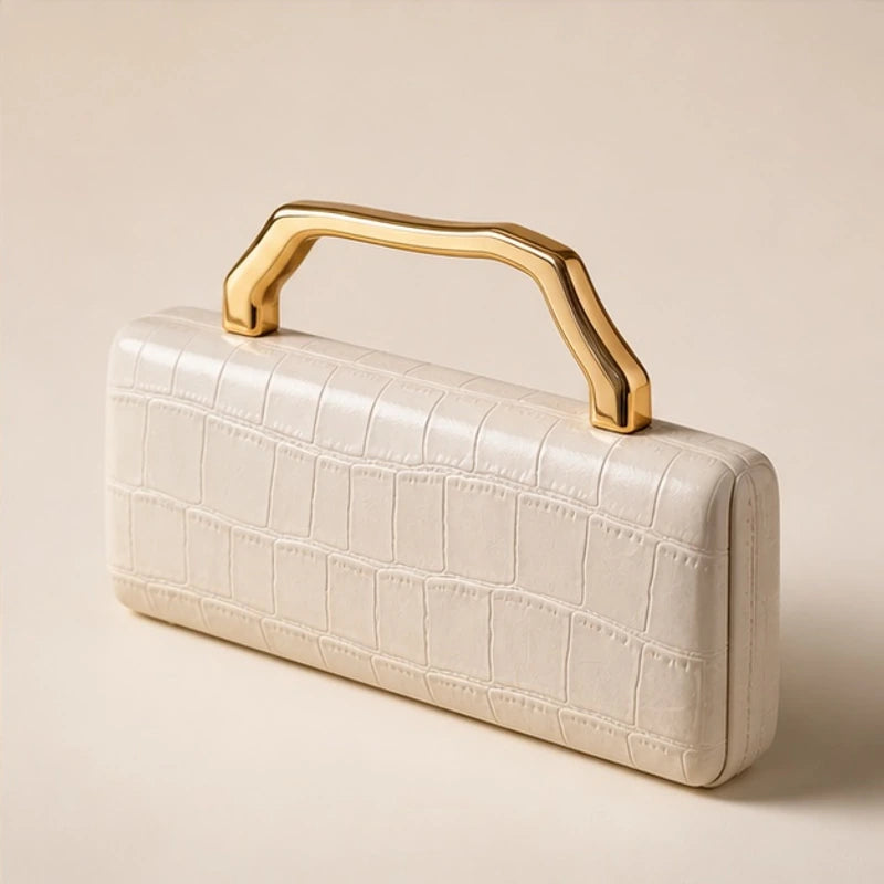 Evangeline Structured Croc-Embossed Leather Clutch - White - Accessories > Handbags > Clutch Bags - Eric Muller - Image 1