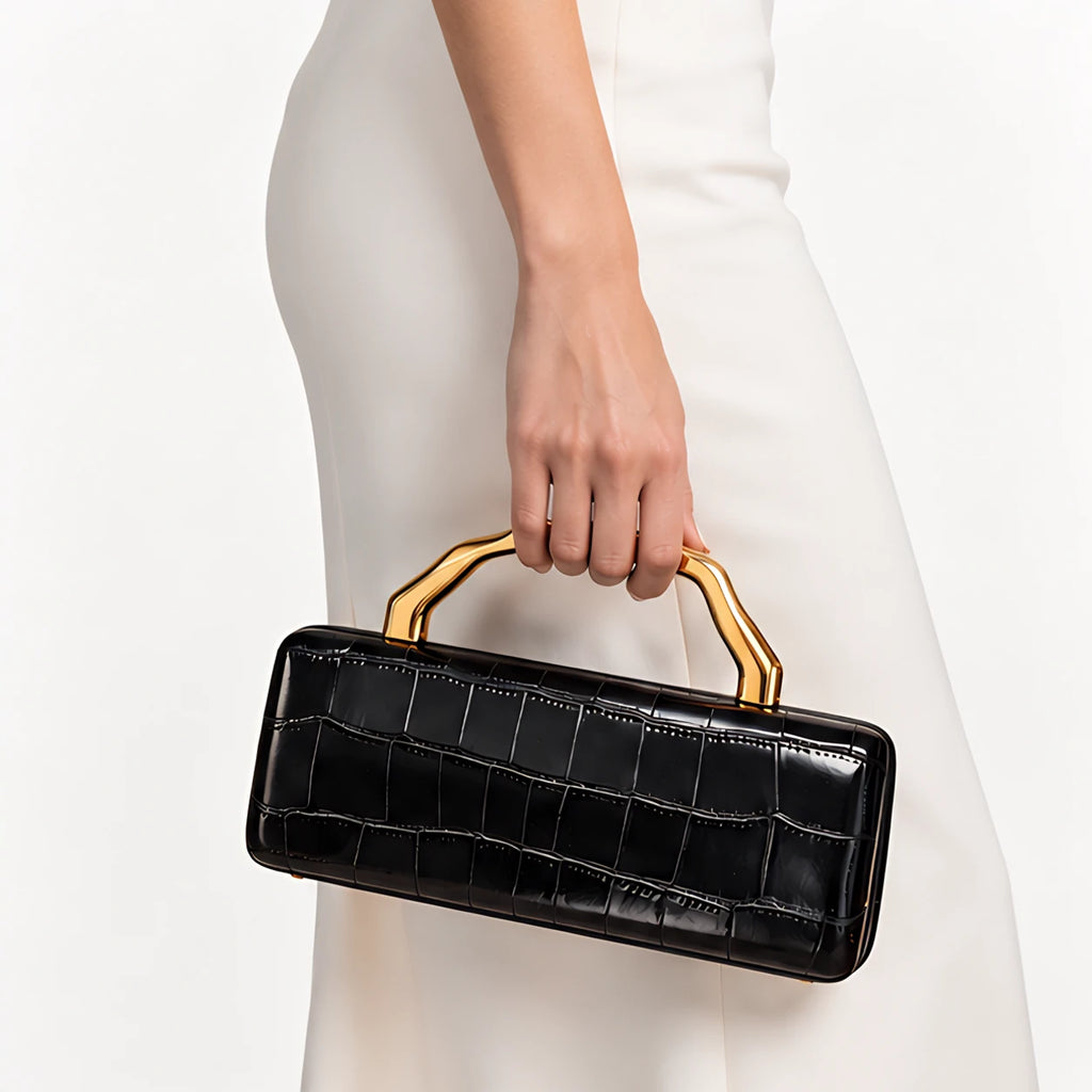 Evangeline Structured Croc-Embossed Leather Clutch - Black - Accessories > Handbags > Clutch Bags - Eric Muller - Image 2