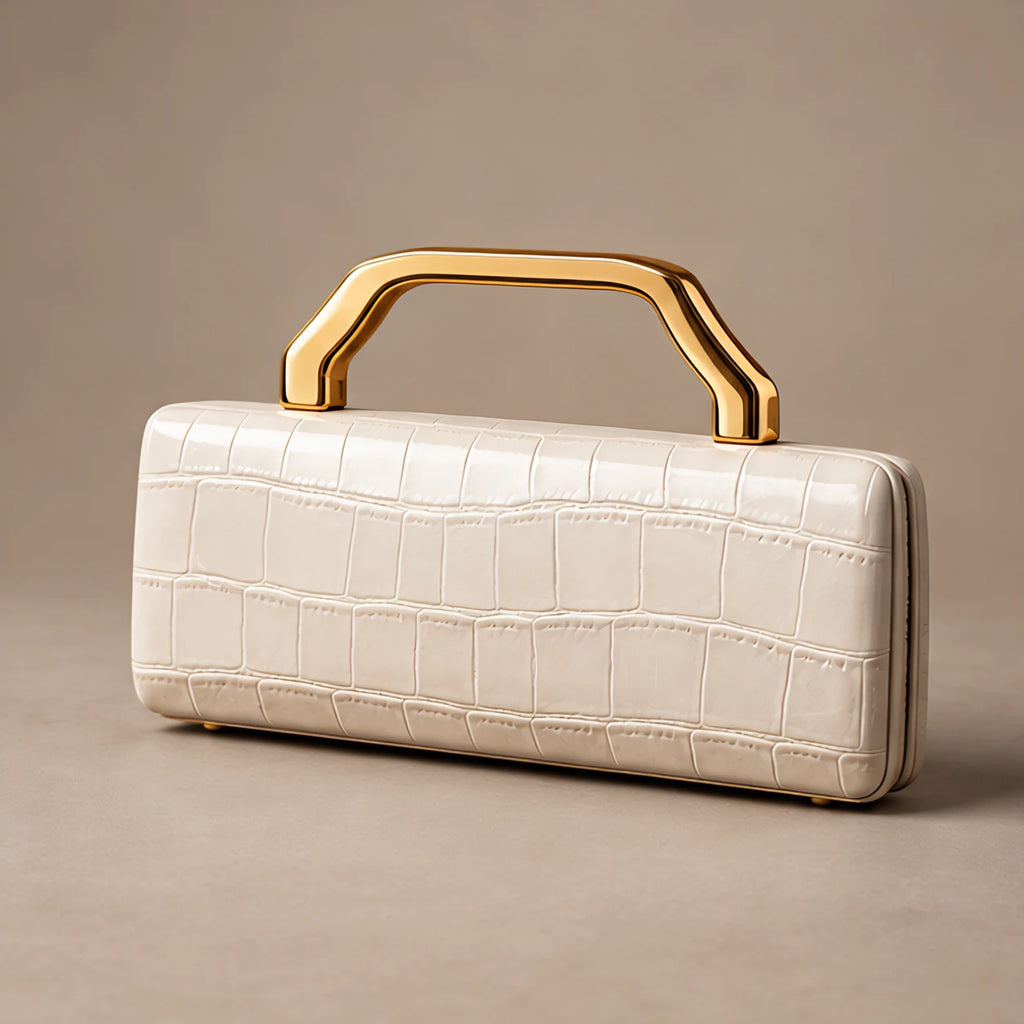Evangeline Structured Croc-Embossed Leather Clutch - White - clutch handbag - Eric Muller - Image 4