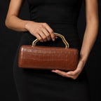 Evangeline Structured Croc-Embossed Leather Clutch - Gold Brown - Accessories > Handbags > Clutch Bags - Eric Muller - Image 1