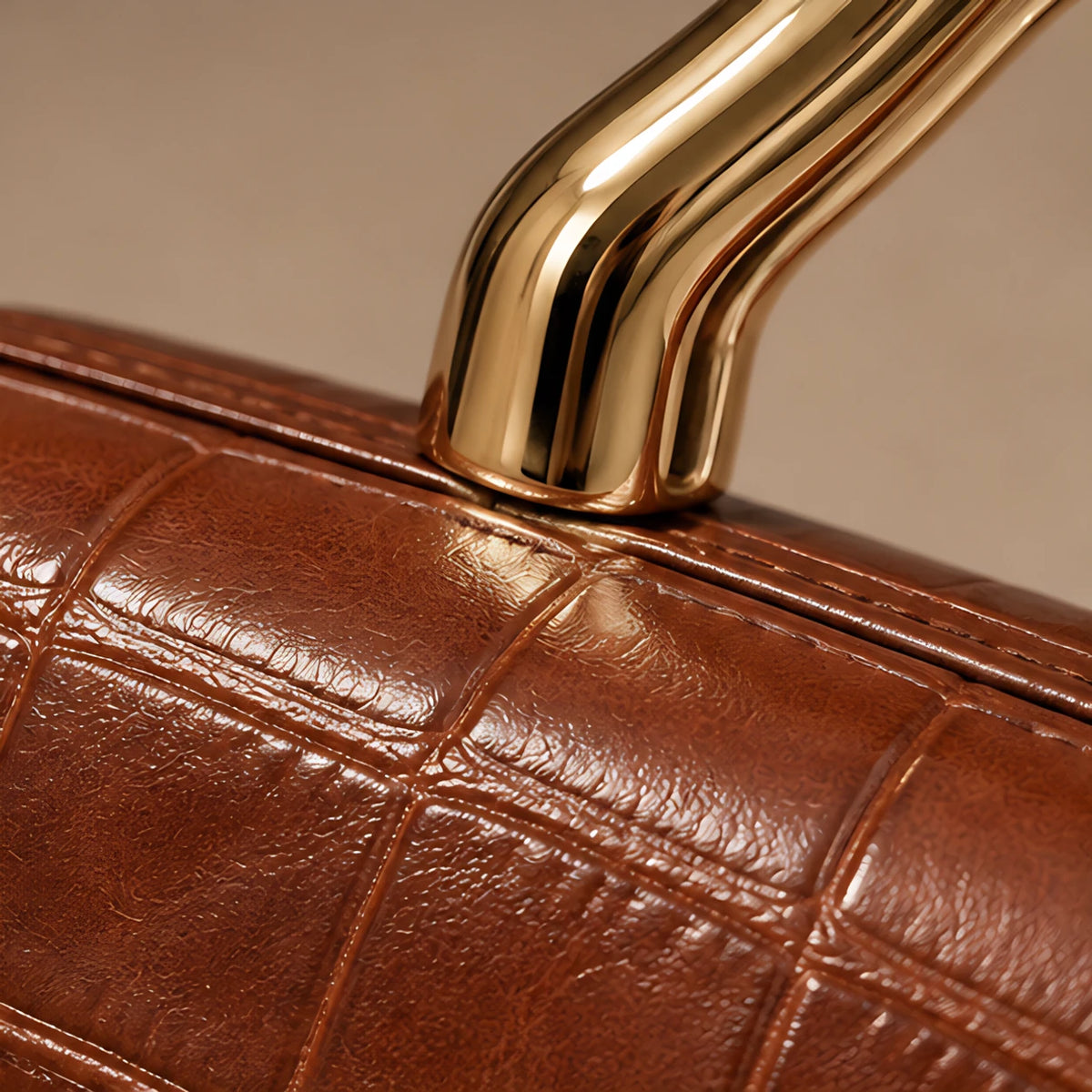 Evangeline Structured Croc-Embossed Leather Clutch - Gold Brown - clutch handbag - Eric Muller - Image 4