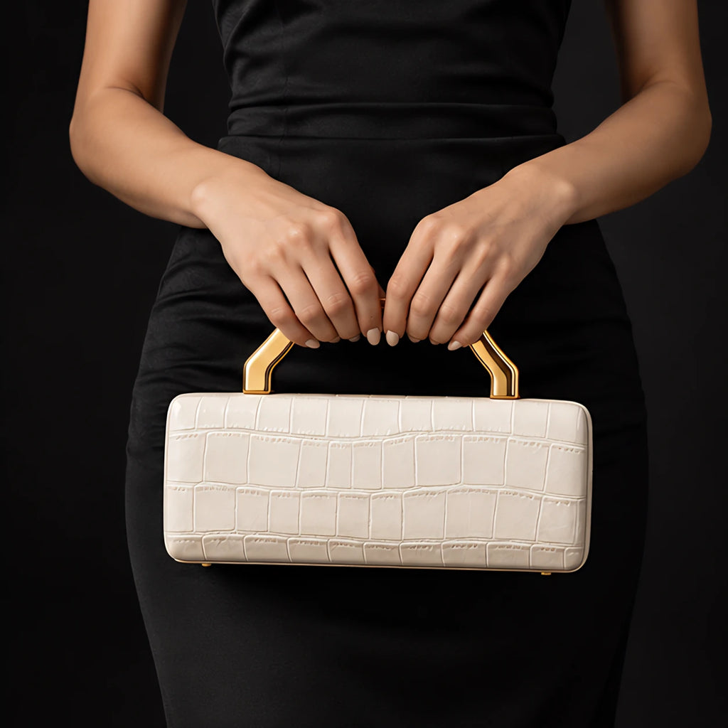 Evangeline Structured Croc-Embossed Leather Clutch - White - Accessories > Handbags > Clutch Bags - Eric Muller - Image 2