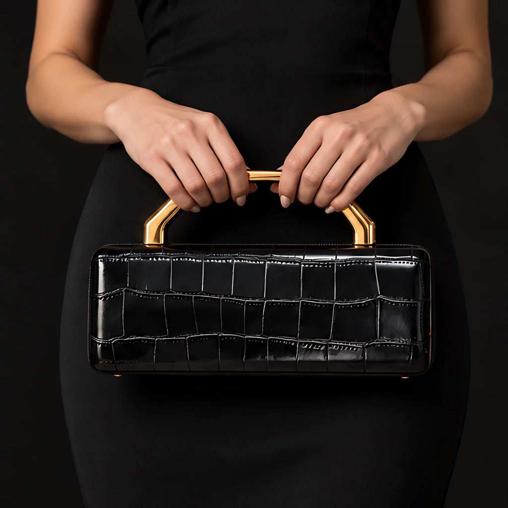 Evangeline Structured Croc-Embossed Leather Clutch - Black - Accessories > Handbags > Clutch Bags - Eric Muller - Image 1