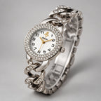 Evanthe Women's Round Crystal Bezel Chain Bracelet Watch - Silver- White - Accessories > Jewelry > Bracelet Watches - Eric Muller - Image 1