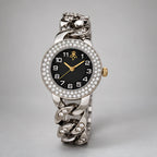 Evanthe Women's Round Crystal Bezel Chain Bracelet Watch - Silver- Black - Accessories > Jewelry > Bracelet Watches - Eric Muller - Image 2