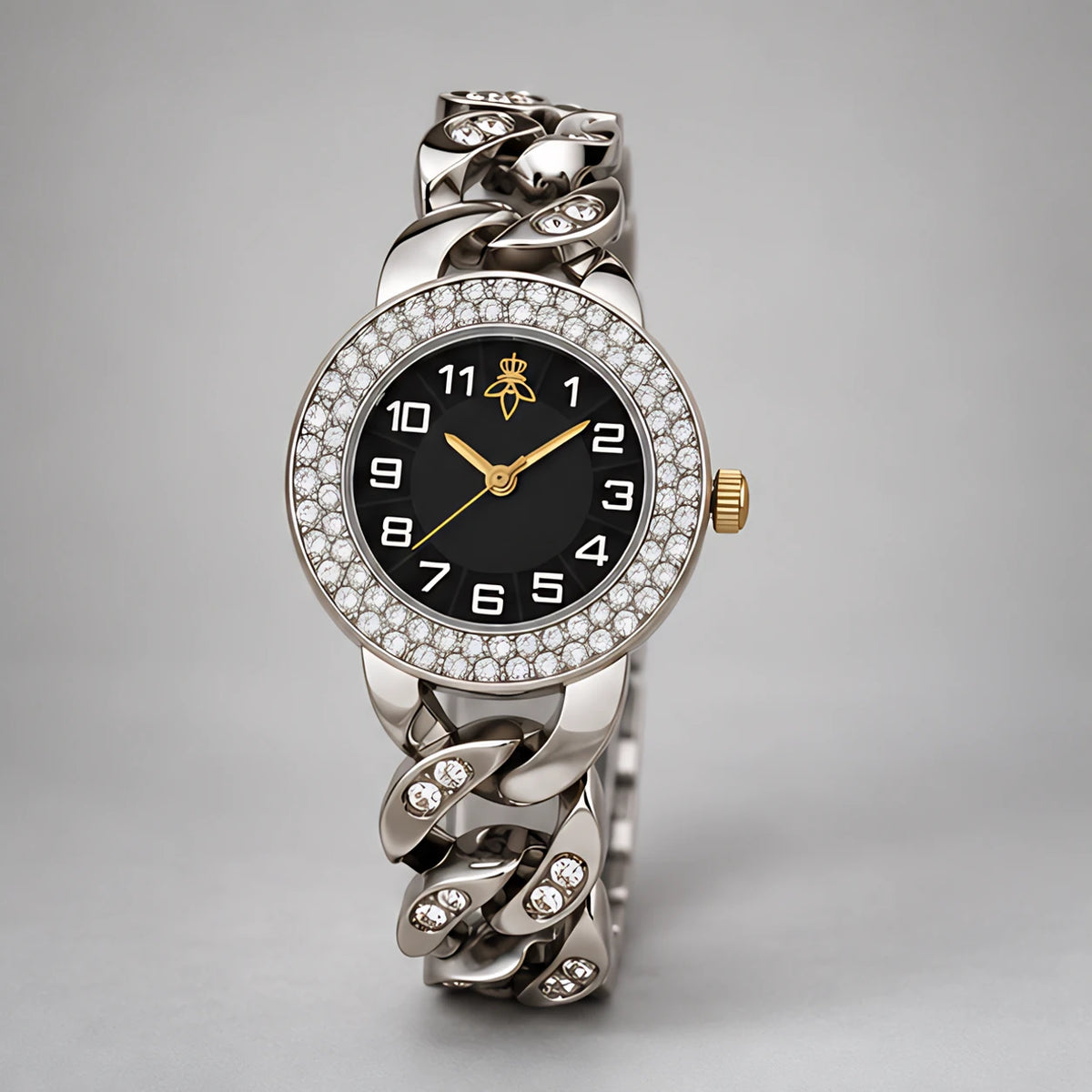 Evanthe Women's Round Crystal Bezel Chain Bracelet Watch - Silver- Black - Accessories > Jewelry > Bracelet Watches - Eric Muller - Image 2
