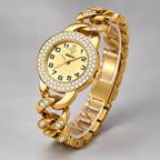 Evanthe Women's Round Crystal Bezel Chain Bracelet Watch - Gold- Gold - Accessories > Jewelry > Bracelet Watches - Eric Muller - Image 1