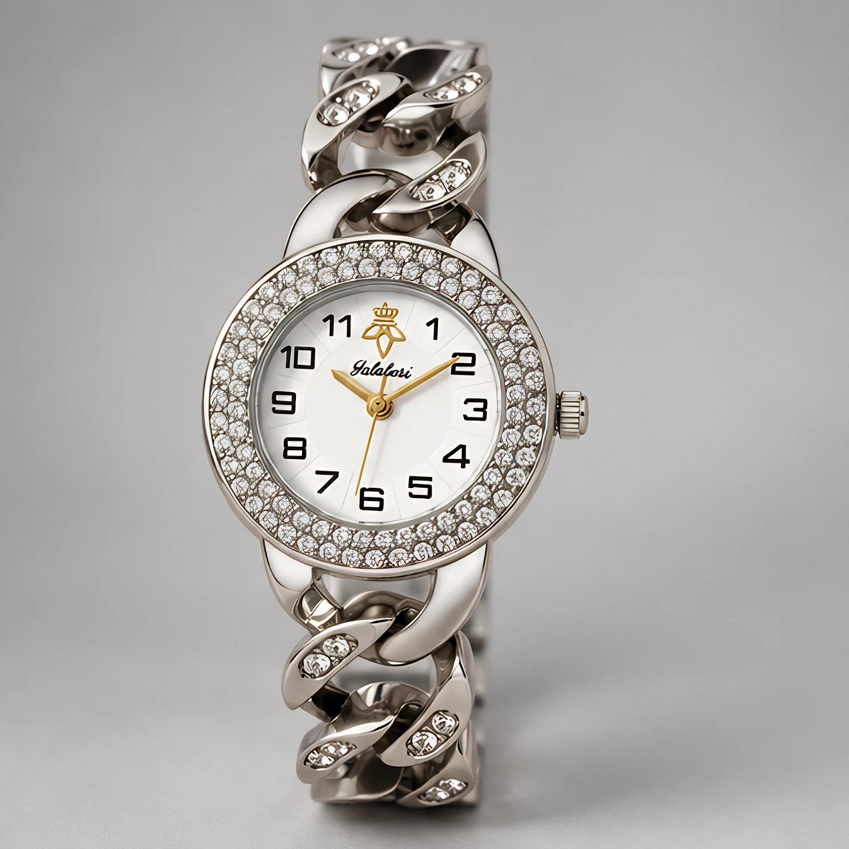 Evanthe Women's Round Crystal Bezel Chain Bracelet Watch - Silver- White - Accessories > Jewelry > Bracelet Watches - Eric Muller - Image 2