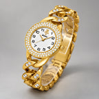 Evanthe Women's Round Crystal Bezel Chain Bracelet Watch - Gold- White - Accessories > Jewelry > Bracelet Watches - Eric Muller - Image 1