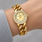 Evanthe Women's Round Crystal Bezel Chain Bracelet Watch - Gold- Gold - Accessories > Jewelry > Bracelet Watches - Eric Muller - Image 2