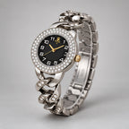 Evanthe Women's Round Crystal Bezel Chain Bracelet Watch - Silver- Black - Accessories > Jewelry > Bracelet Watches - Eric Muller - Image 1