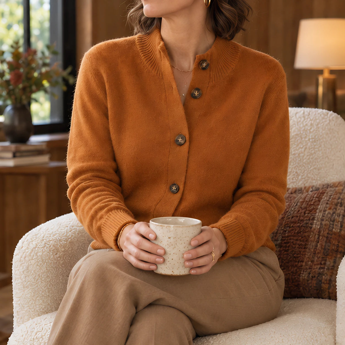 Fiorella Cashmere Cardigan Sweater - Fire Orange - Catalog Group: Clothing - Eric Muller - Image 2