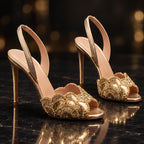 Fiorella Women's Sculpted Stiletto Sandals - Leopard-Gold - Women's Footwear > Heels > Slingback Stiletto Sandals - Eric Muller - Image 1