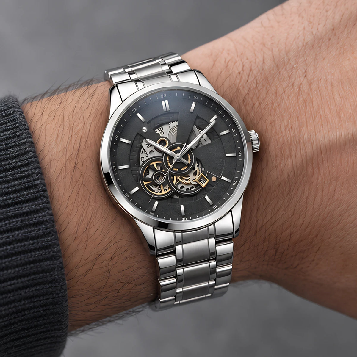 Harcourt Men's 45mm Calendar Watch with Stainless Steel Bracelet - Silver Black - Men's Accessories > Watches > Bracelet Watches - Eric Muller - Image 1