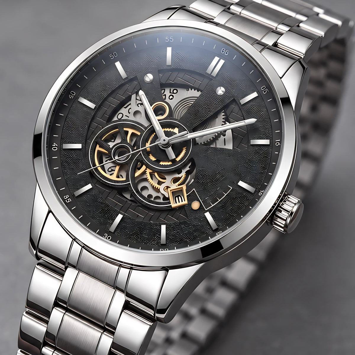 Harcourt Men's 45mm Calendar Watch with Stainless Steel Bracelet - Silver Black - male - Eric Muller - Image 3