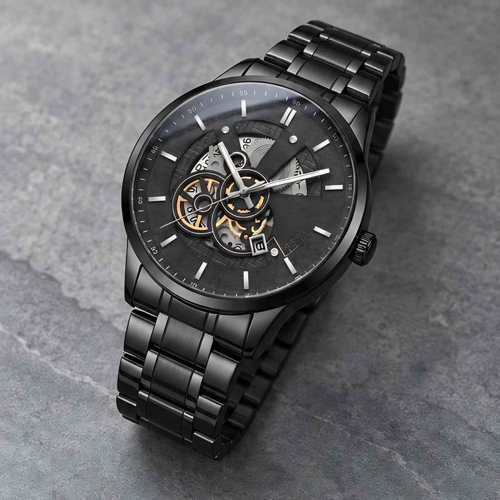 Harcourt Men's 45mm Calendar Watch with Stainless Steel Bracelet - Black - Men's Accessories > Watches > Bracelet Watches - Eric Muller - Image 2