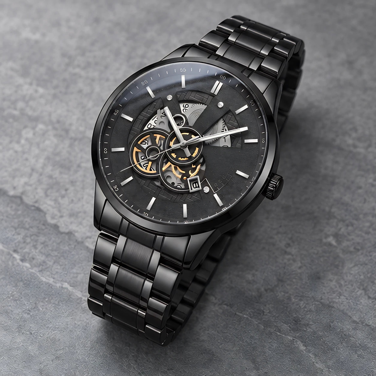 Harcourt Men's 45mm Calendar Watch with Stainless Steel Bracelet - Black - Men's Accessories > Watches > Bracelet Watches - Eric Muller - Image 2