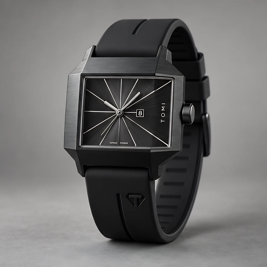 Helvane Men's Architectural Rectangular Quartz Watch 39mm - Charcoal - Accessories > Watches > Rectangular Quartz Watches - Eric Muller - Image 1