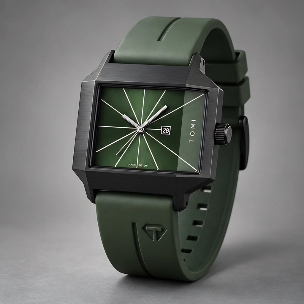 Helvane Men's Architectural Rectangular Quartz Watch 39mm - Forest Green - Accessories > Watches > Rectangular Quartz Watches - Eric Muller - Image 1