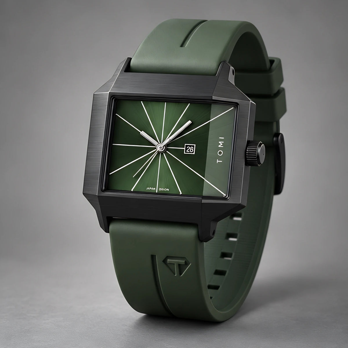 Helvane Men's Architectural Rectangular Quartz Watch 39mm - Forest Green - Accessories > Watches > Rectangular Quartz Watches - Eric Muller - Image 1