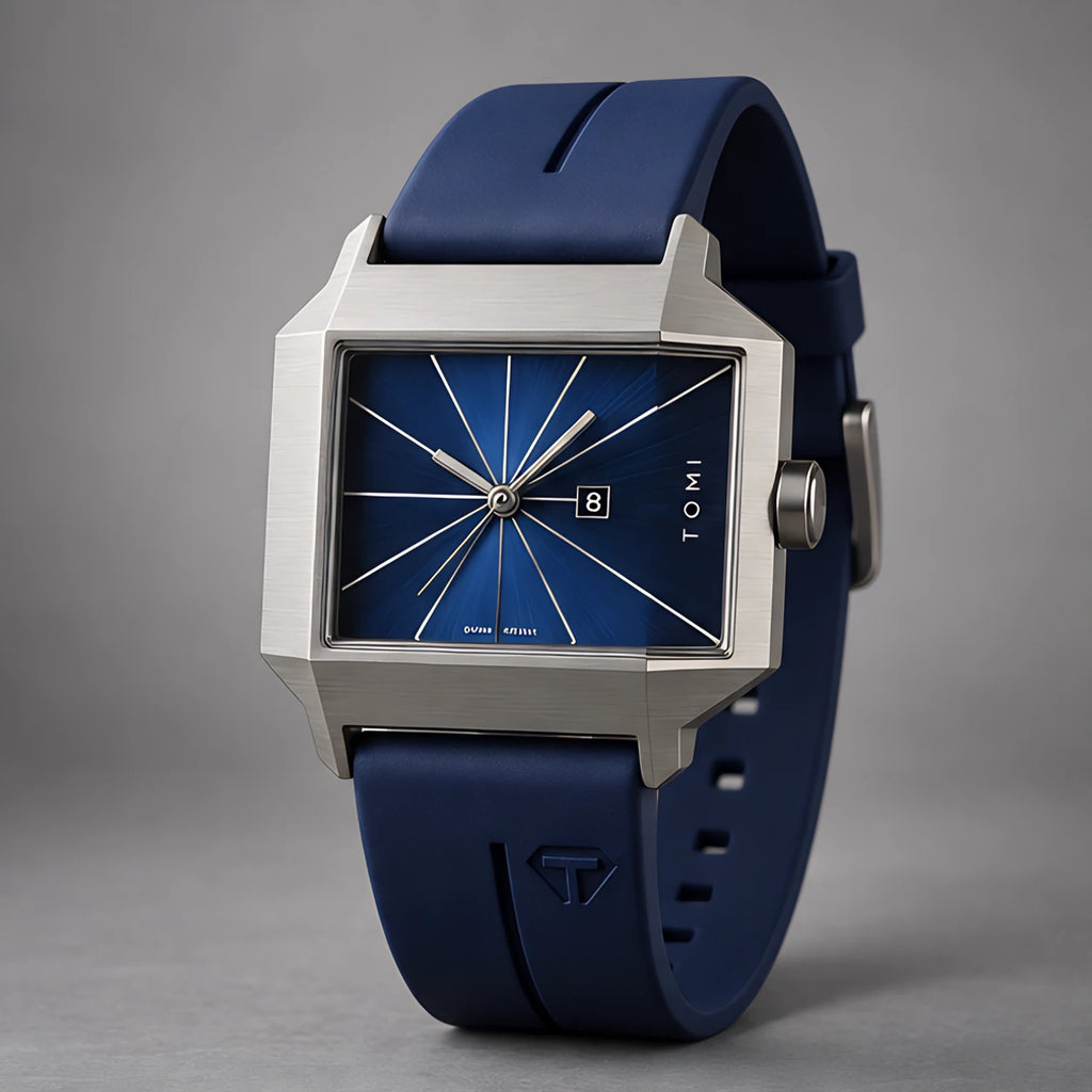 Helvane Men's Architectural Rectangular Quartz Watch 39mm - Royal Blue - Accessories > Watches > Rectangular Quartz Watches - Eric Muller - Image 1
