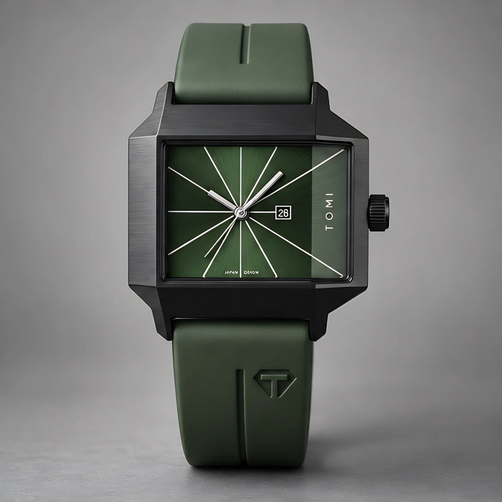 Helvane Men's Architectural Rectangular Quartz Watch 39mm - Forest Green - Accessories > Watches > Rectangular Quartz Watches - Eric Muller - Image 2