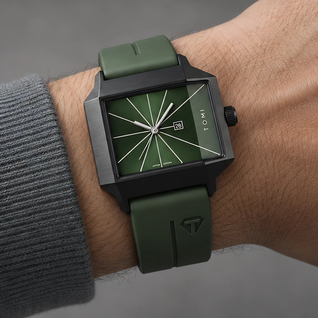 Helvane Men's Architectural Rectangular Quartz Watch 39mm - Forest Green - male - Eric Muller - Image 3