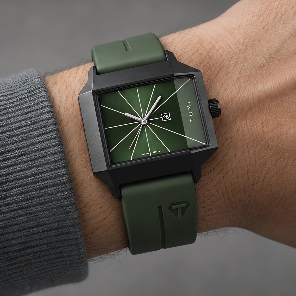 Helvane Men's Architectural Rectangular Quartz Watch 39mm - Forest Green - male - Eric Muller - Image 3