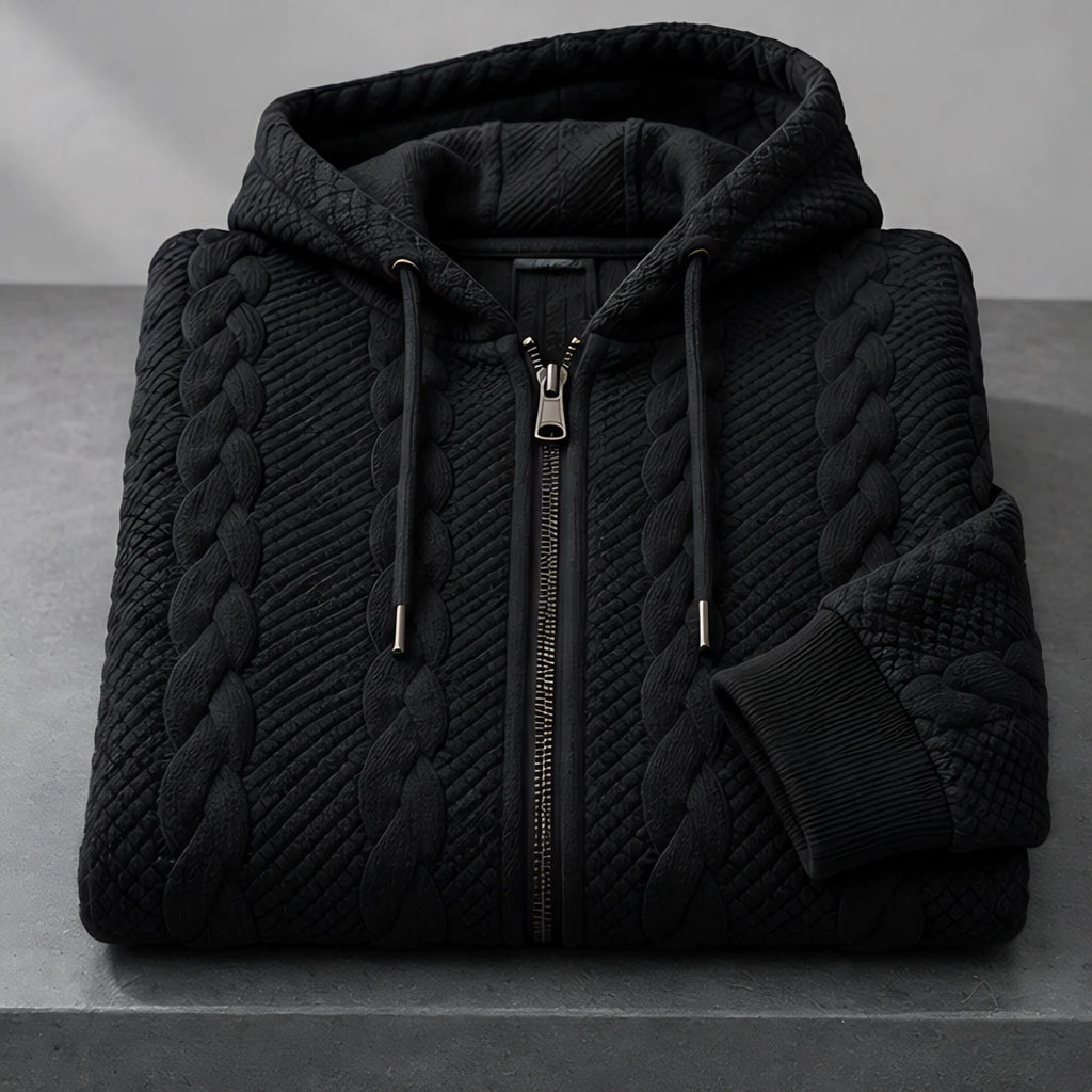 Henrik Men's Relaxed Cable-Knit Full-Zip Hoodie - Black - Department: Men - Eric Muller - Image 3
