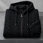 Henrik Men's Relaxed Cable-Knit Full-Zip Hoodie - Black - Department: Men - Eric Muller - Image 3
