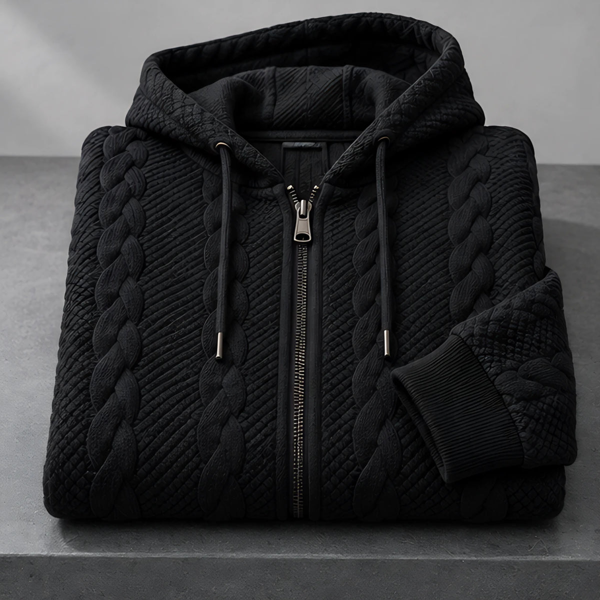 Henrik Men's Relaxed Cable-Knit Full-Zip Hoodie - Black - Department: Men - Eric Muller - Image 3