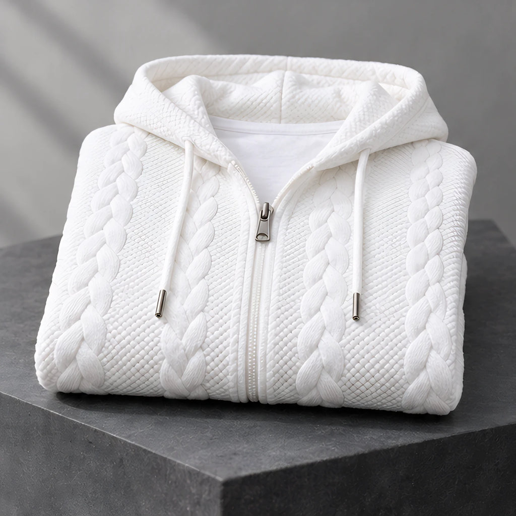 Henrik Men's Relaxed Cable-Knit Full-Zip Hoodie - White - Department: Men - Eric Muller - Image 3